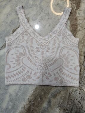 Express Boho Knit Crop Tank Top Women’s Sz Small Cream Tan Western Floral